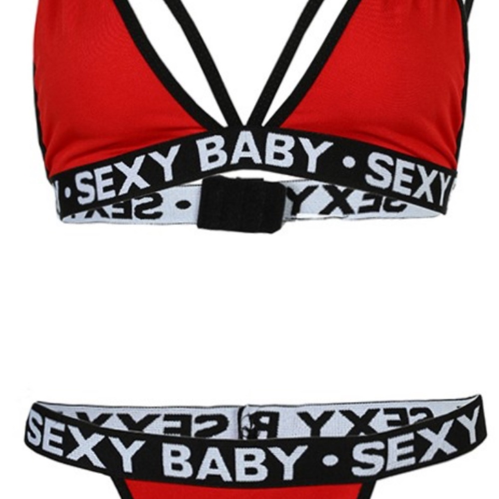 Cutout V-Neck Letter Lingerie Set
